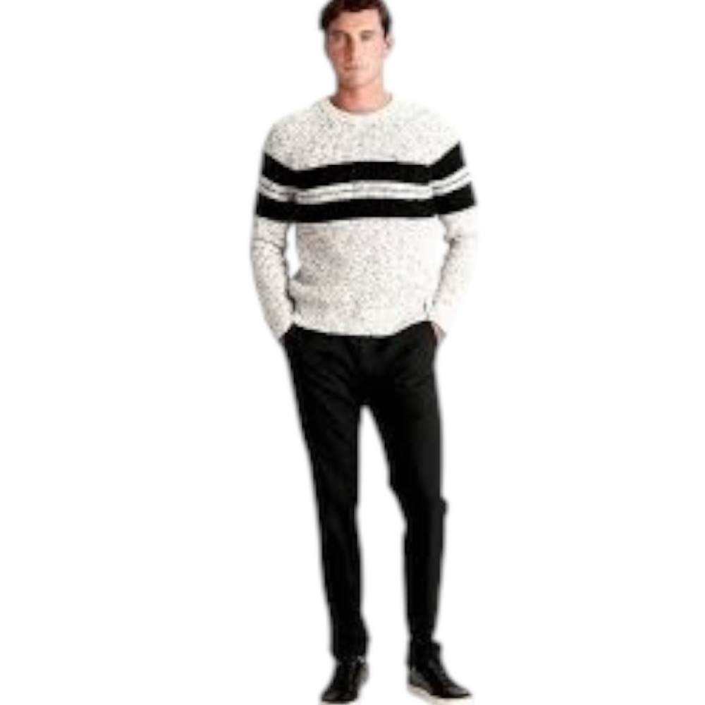BANANA REPUBLIC Men's Black Gray Striped Sweater Cable Knit Size L Preppy Casual